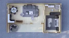 Contemporary one-bedroom annexe floor plan, 10.3 × 6.6 m