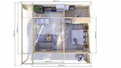 One-bedroom annexe layout, 7.9 × 6.9 m