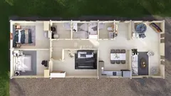 Four-bedroom lodge floor plan, 18 × 6.8 m