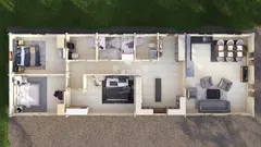 Four-bedroom lodge layout, 20 × 6.8 m