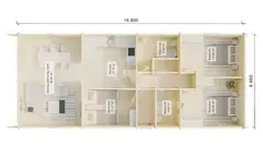 Three-bedroom lodge floor plan, 17 × 7 m