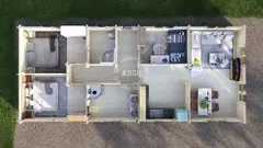 Three-bedroom lodge layout, 14 × 6 m
