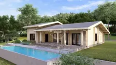Contemporary three-bedroom glulam home, 15.3 × 11.4 m