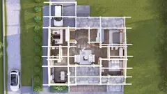 Contemporary three-bedroom glulam home layout, 15.3 × 11.4 m