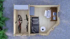 Corner summerhouse with shed, floor plan 4.4 × 3 m
