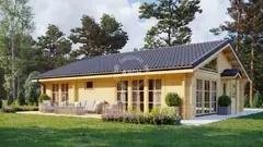 Three-bedroom glulam home, 10 × 8 m