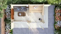 Sauna cabin floor plan, 5.7 × 3.7 m