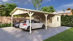 Double carport with workshop, 7.5 × 6 m, 44mm walls