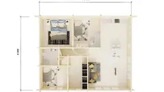 Three-bedroom glulam home floor plan, 10 × 8 m