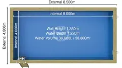Wooden lap pool from above, 8.5 × 4.5 m (38.9 m³)