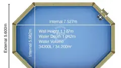 Octagonal eco pool from above, 8 × 5.6 m (34.2 m³)