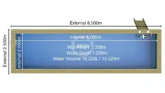 Counter-current pool from above, 8.5 × 2.5 m (19.5 m³)