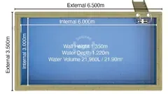 Counter-current pool from above, 6.5 × 3.5 m (21.9 m³)