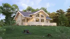 Three-bedroom two-storey glulam log house, 12.7 × 10.8 m — exterior