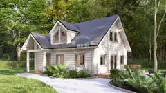 Three-bedroom two-storey glulam log house, 9.7 × 8.2 m — exterior