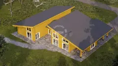 Three-bedroom single-storey two-winged glulam log house, 22.7 × 16.7 m — second exterior view