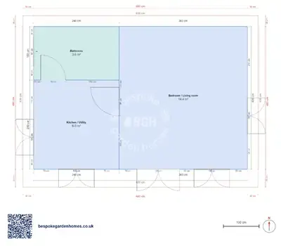 1 bedroom, 6 × 4 m
