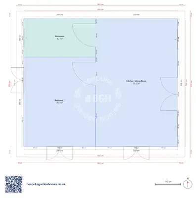 1 bedroom, 6 × 5 m
