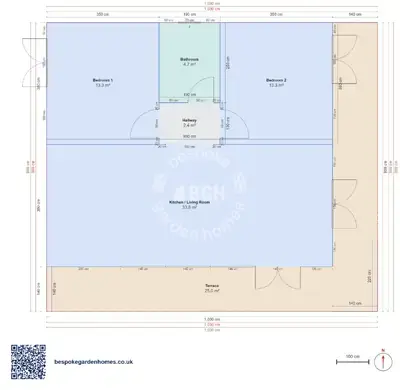 2 bedrooms, 10.3 × 9 m