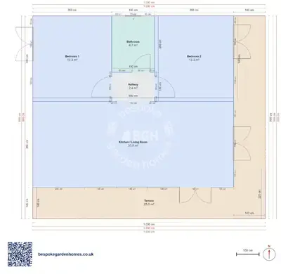 2 bedrooms, 10.3 × 9 m