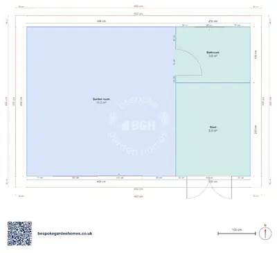 Garden room with bathroom & shed, 6 × 4 m