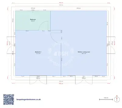 1 bedroom, 7 × 5 m