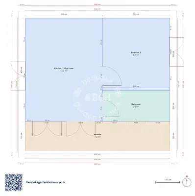1 bedroom, 6 × 5.5 m
