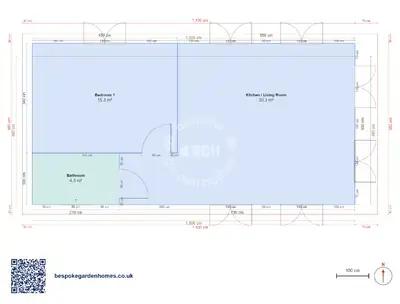 1 bedroom, 10 × 5 m
