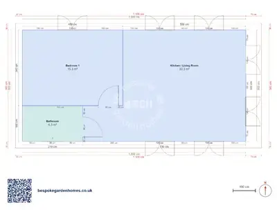 1 bedroom, 10 × 5 m