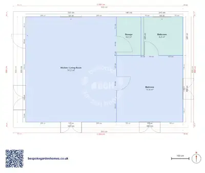 1 bedroom, 9 × 6 m