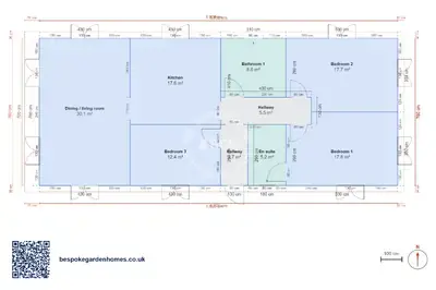 3 bedrooms, 17 × 7 m