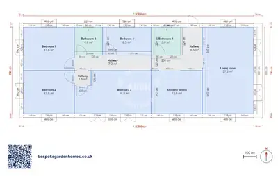 4 bedrooms, 18 × 6.8 m