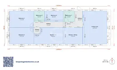 4 bedrooms, 20 × 6.8 m