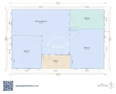 2 bedrooms, 10.3 × 6.6 m