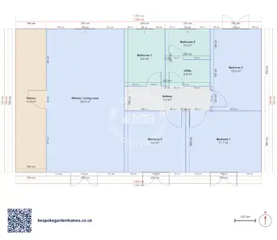 3 bedrooms, 12 × 7 m