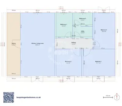 3 bedrooms, 12 × 7 m
