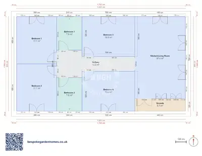 4 bedrooms, 16 × 9 m