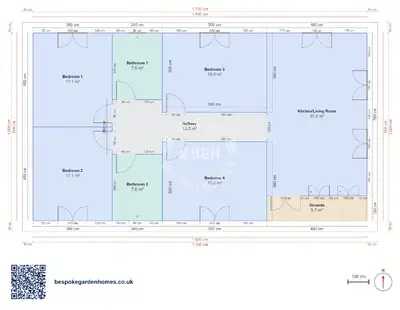 4 bedrooms, 16 × 9 m