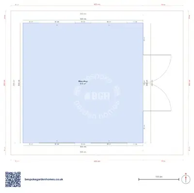 Workshop floor plan for a 3 × 3 m garden log cabin